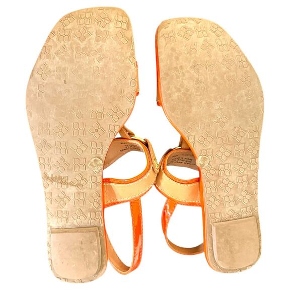 BCBG Leather Flats Ankle Strap Sandals Womens Size 6.5 Orange Tan Gold - Picture 8 of 11